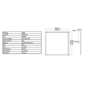 2x2 ft slim panel 30w fixture